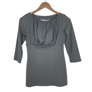 Susana Monaco | Gray Ruched Bust 3/4 Sleeve Fitted Stretch Top